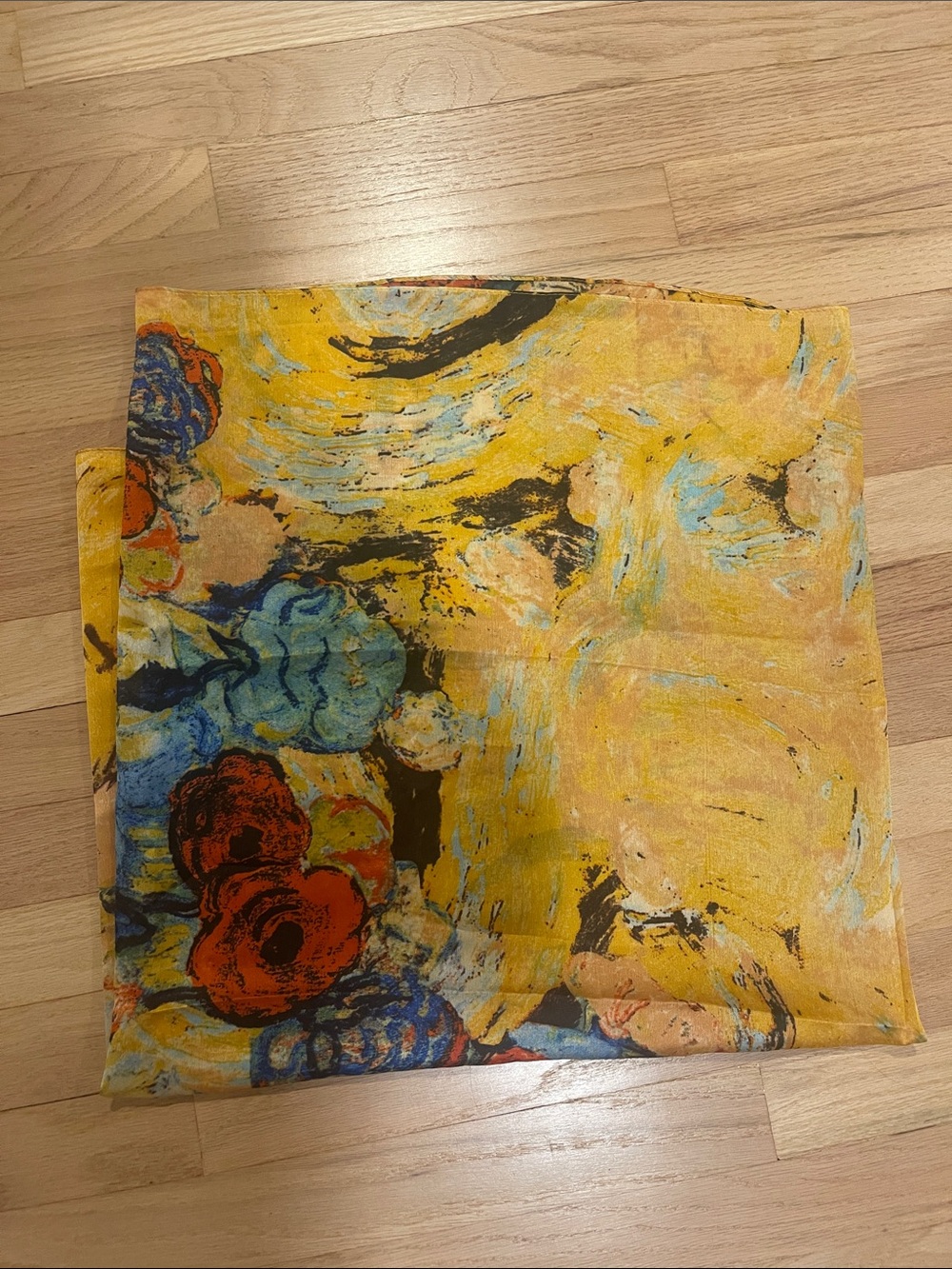 Floral Yellow Scarf with Blue & Red Bouquet Print - Picture 5 of 5